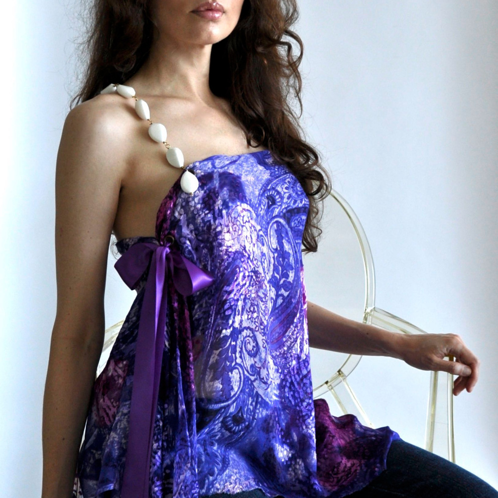 White Agatha Silk One Shoulder Top